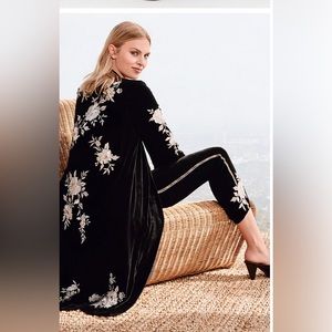Johnny Was Santal Black Velvet Kimono Duster Coat Sz M